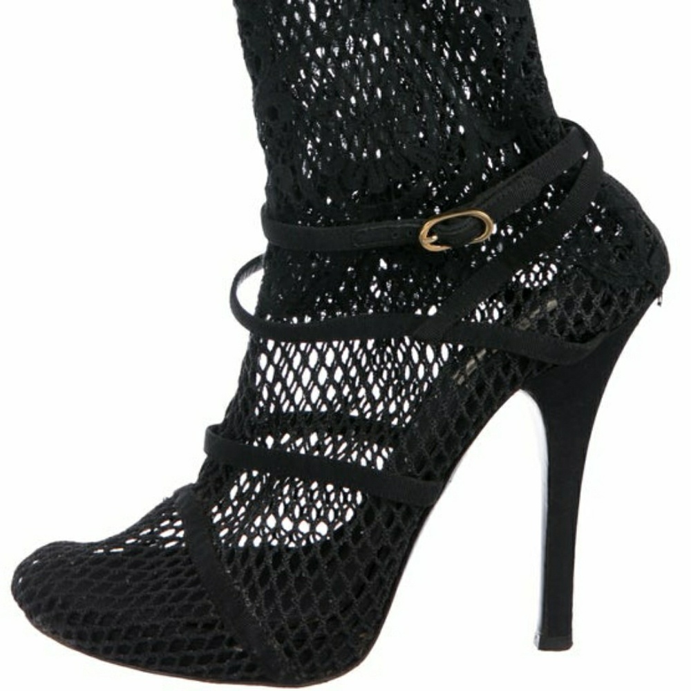 Black DOLCE & GABBANA Fishnet Boots 39, Lace Heels RARE HTF Runway See Through - Picture 6 of 8